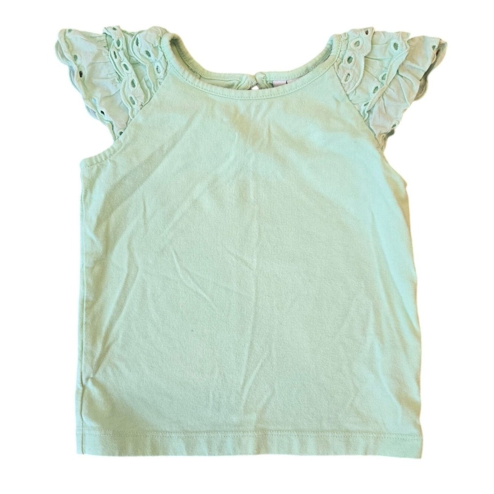 Janie & Jack 2T Girl's Flutter Sleeve Eyelet Top Short Sleeve Mint Green Cotton